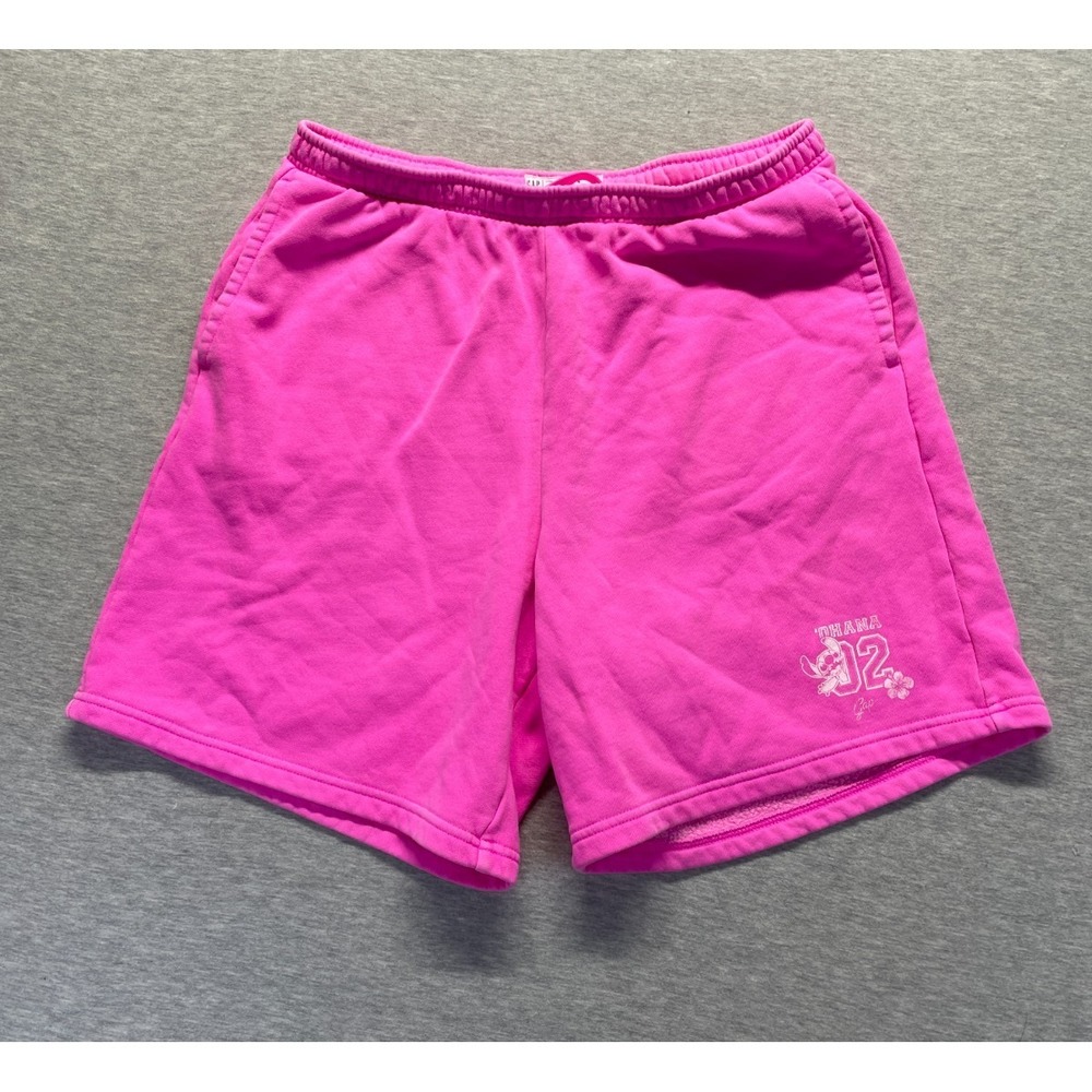Gap x Disney Fleece Sweat Shorts Womens M Pink Cotton Ohana 92 Logo Drawstring